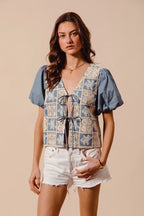SO ME Crochet Lace Tie Front V Neck Blouse Top - LoveNest Treasures