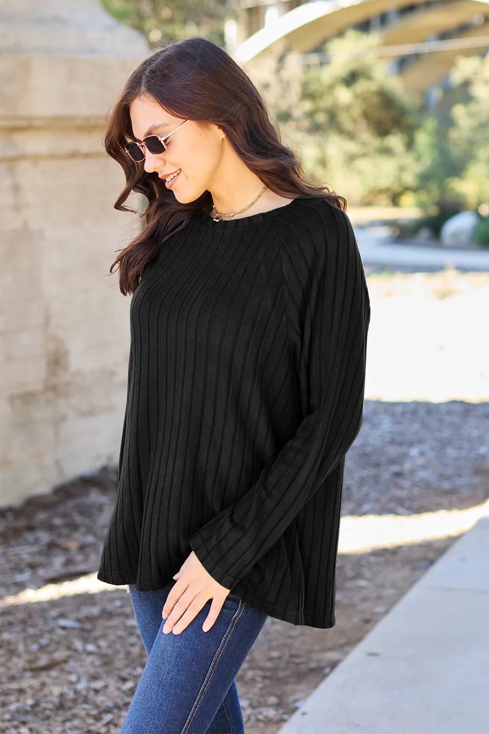 Basic Bae Full Size Ribbed Round Neck Long Sleeve Knit Top - LoveNest Treasures