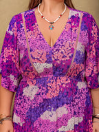 Plus Size Slit Printed Half Sleeve Maxi Dress - LoveNest Treasures