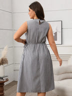 Plus Size Striped Round Neck Sleeveless Dress - LoveNest Treasures