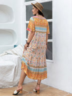 Plus Size Floral Tied Short Sleeve Midi Dress - LoveNest Treasures