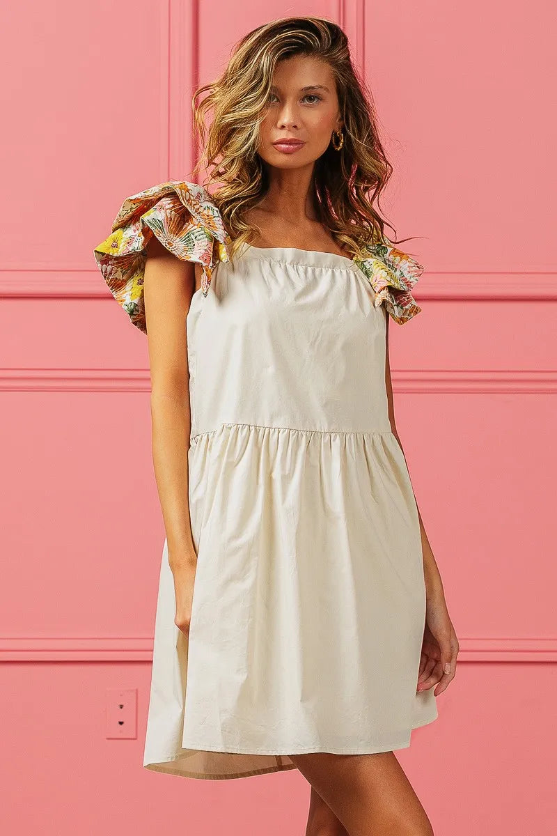 BiBi Flower Embroidered Floral Print Sleeve Dress - LoveNest Treasures