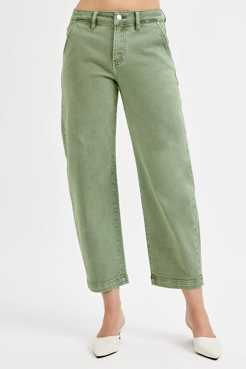 RISEN Full Size Tummy Control High Rise Crop Barrel Jeans Plus Size - LoveNest Treasures