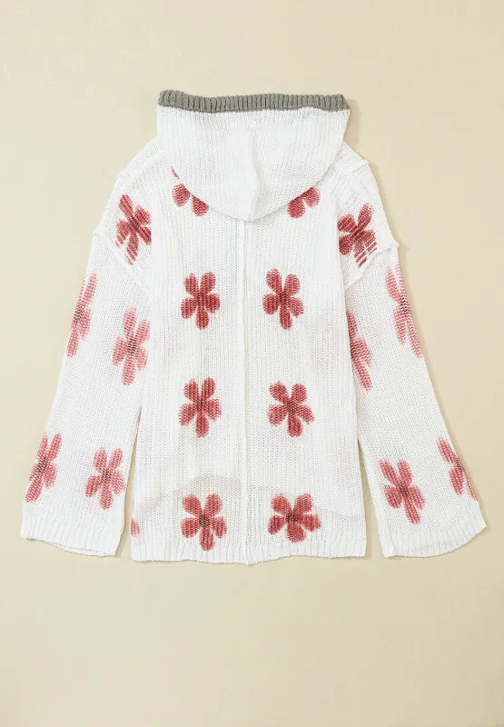 Drawstring Flower Hooded Knit Top - LoveNest Treasures
