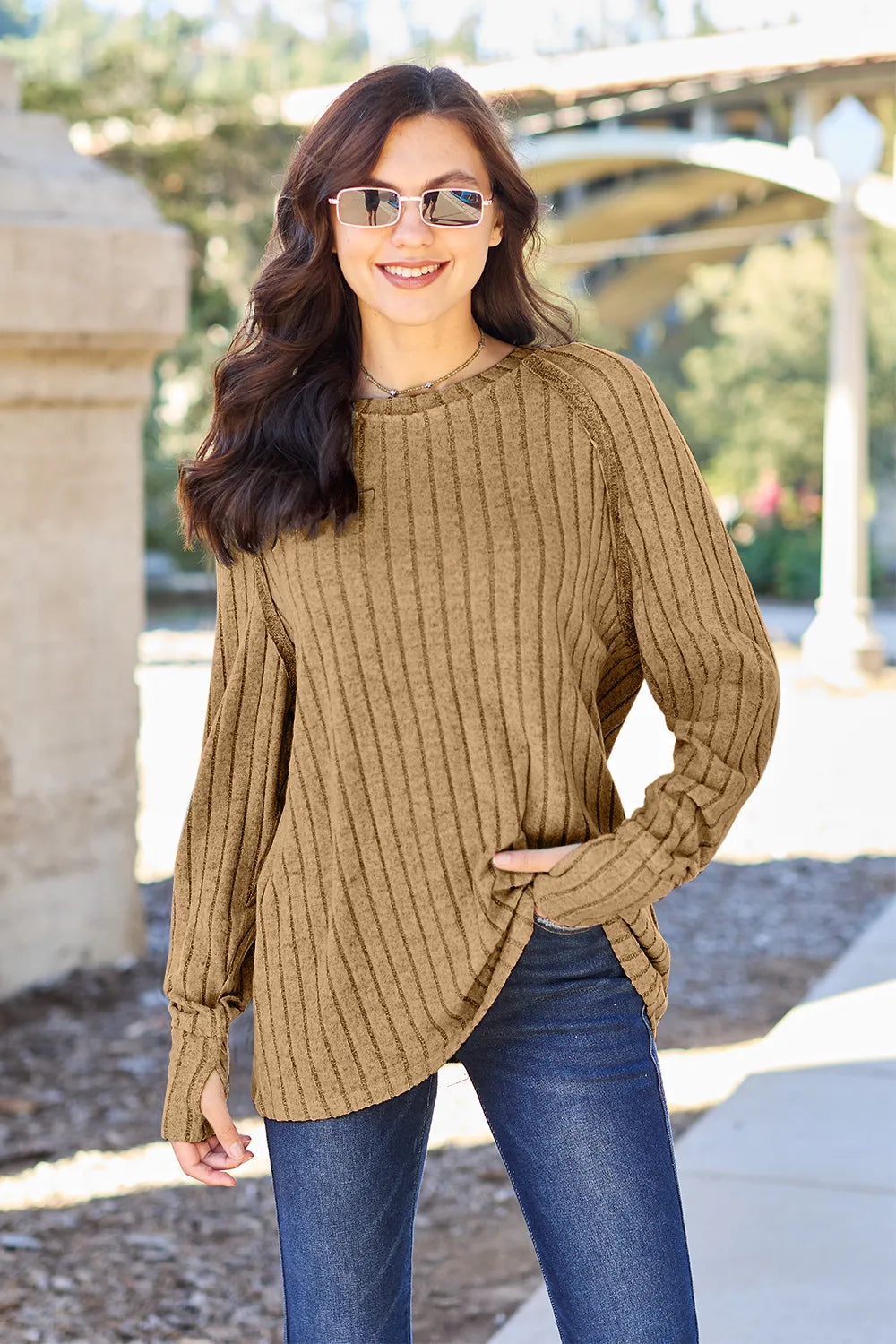 Basic Bae Full Size Ribbed Round Neck Long Sleeve Knit Top - LoveNest Treasures