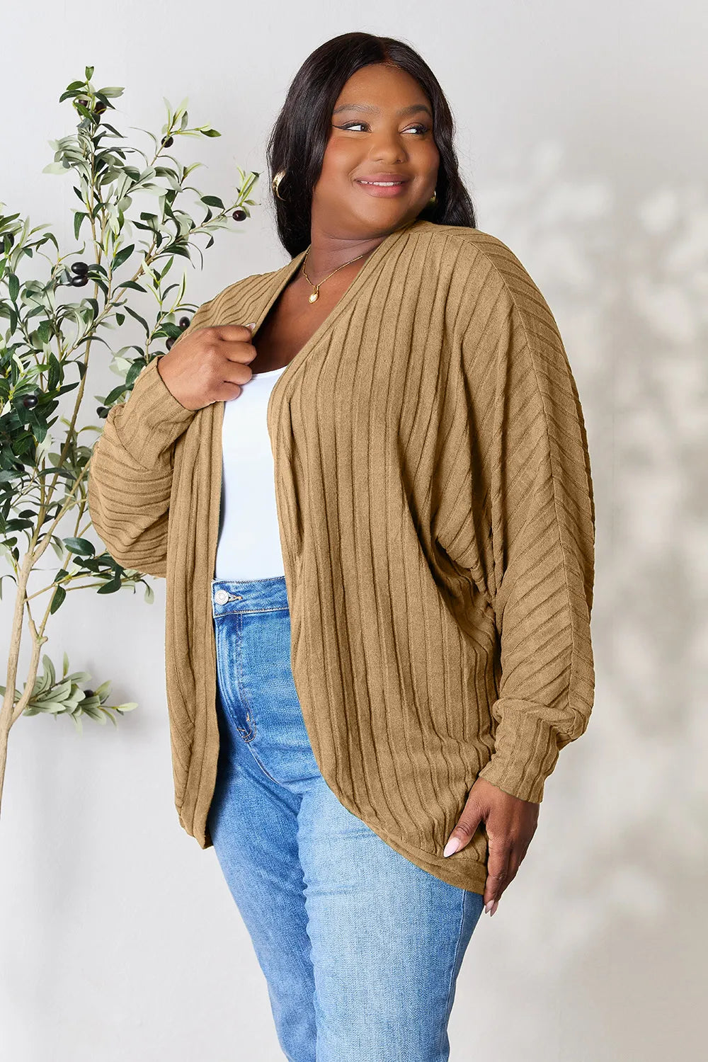 Basic Bae Full Size Ribbed Cocoon Cardigan - LoveNest Treasures