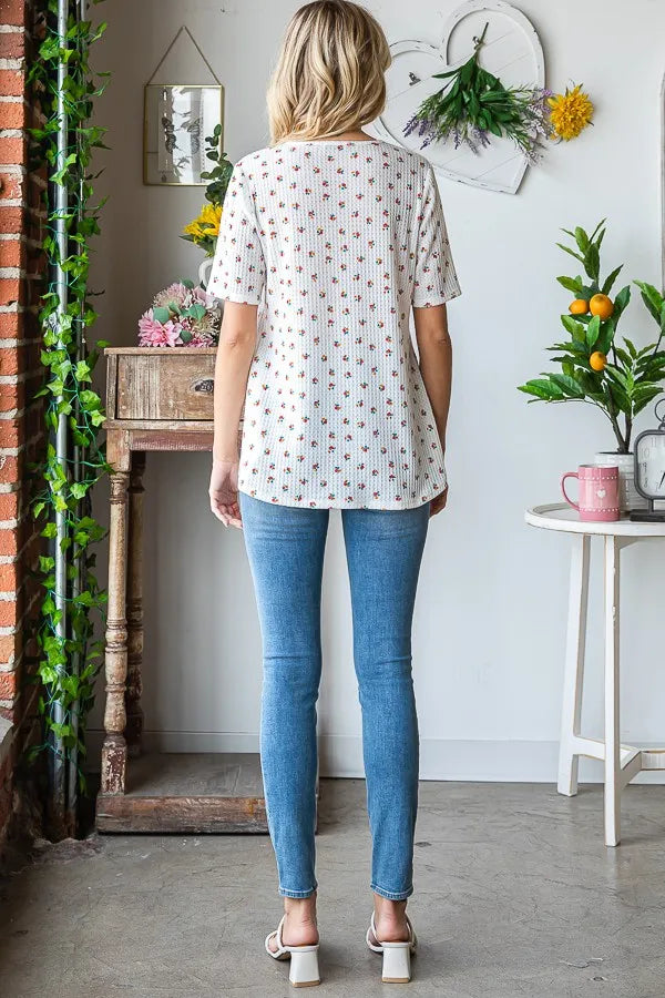 Heimish Full Size Crisscross Ditsy Floral Babydoll Top Plus Size - LoveNest Treasures