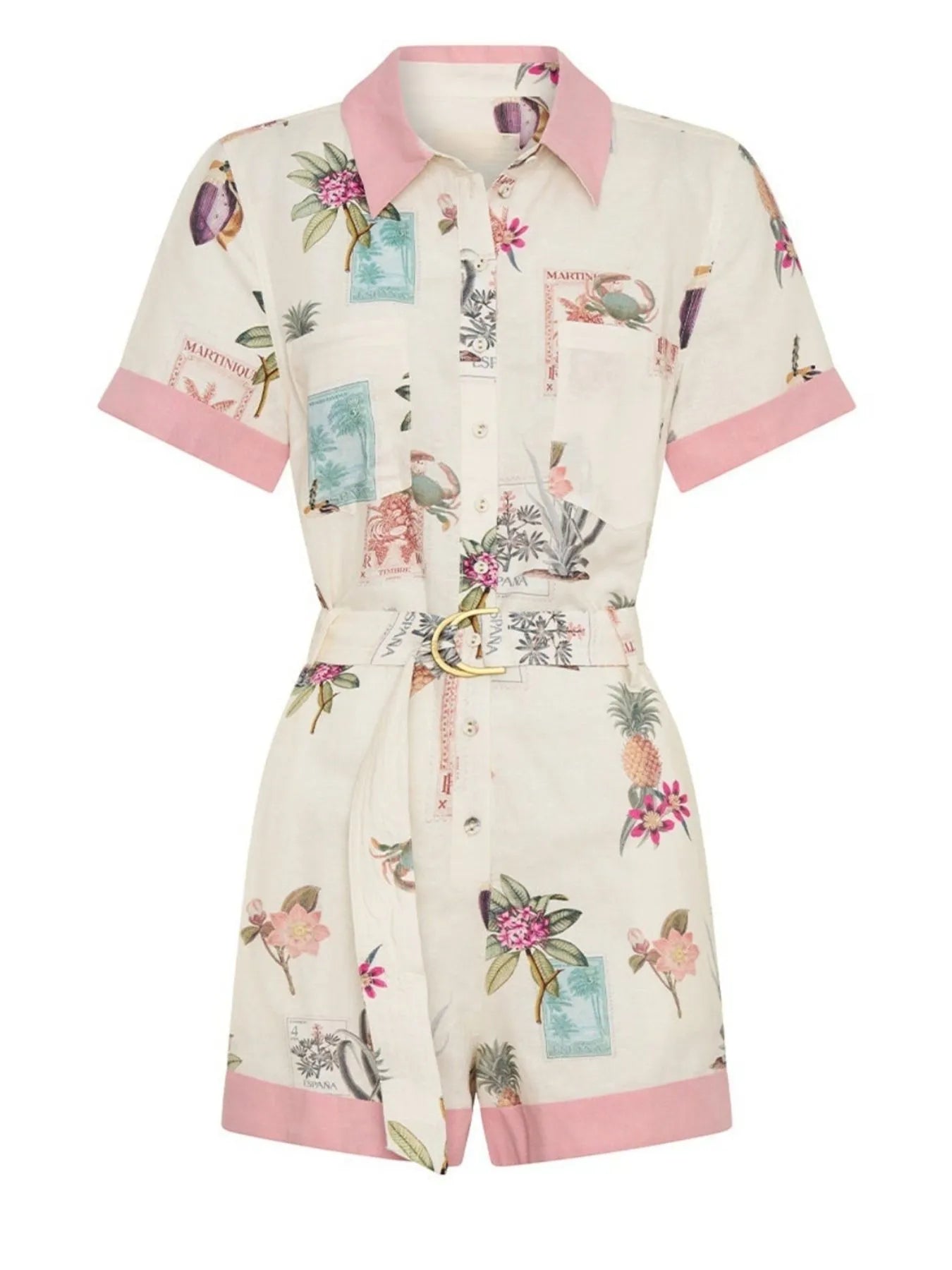 Printed Short Sleeve Romper with Belt - LoveNest Treasures