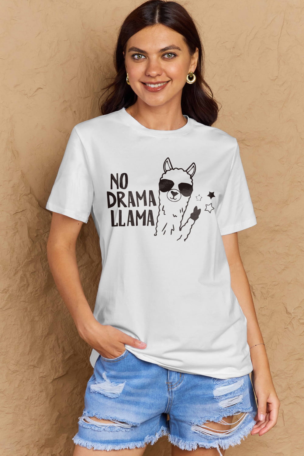 Simply Love Full Size NO DRAMA LLAMA Graphic Cotton Tee - LoveNest Treasures