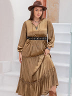 Plus Size Frill Tie Neck Long Sleeve Dress - LoveNest Treasures