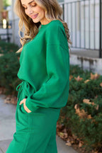Double Take Full Size Textured Long Sleeve Top and Drawstring Pants Set - LoveNest Treasures