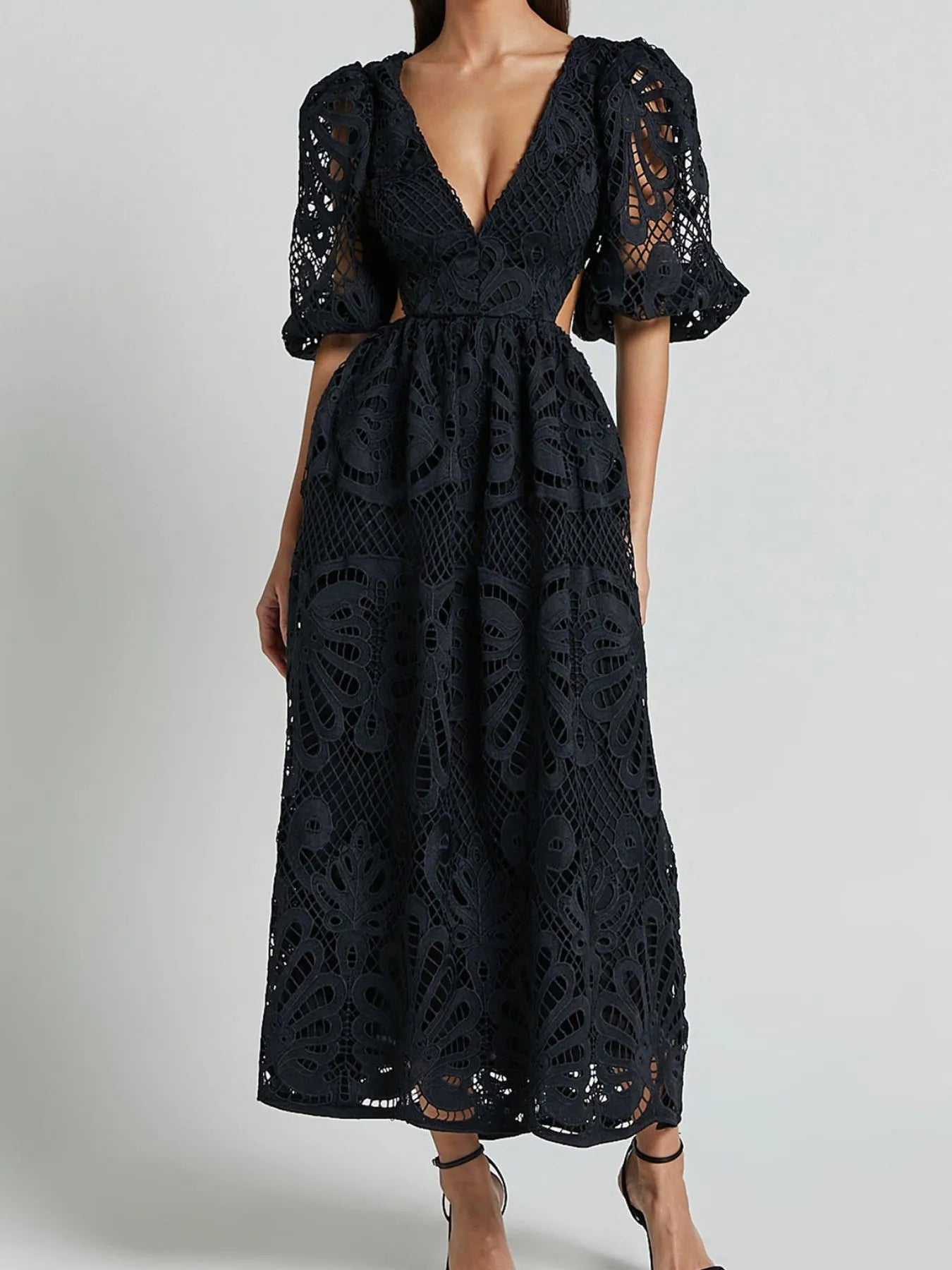 Cutout Back Lace Crochet V-Neck Dress - LoveNest Treasures