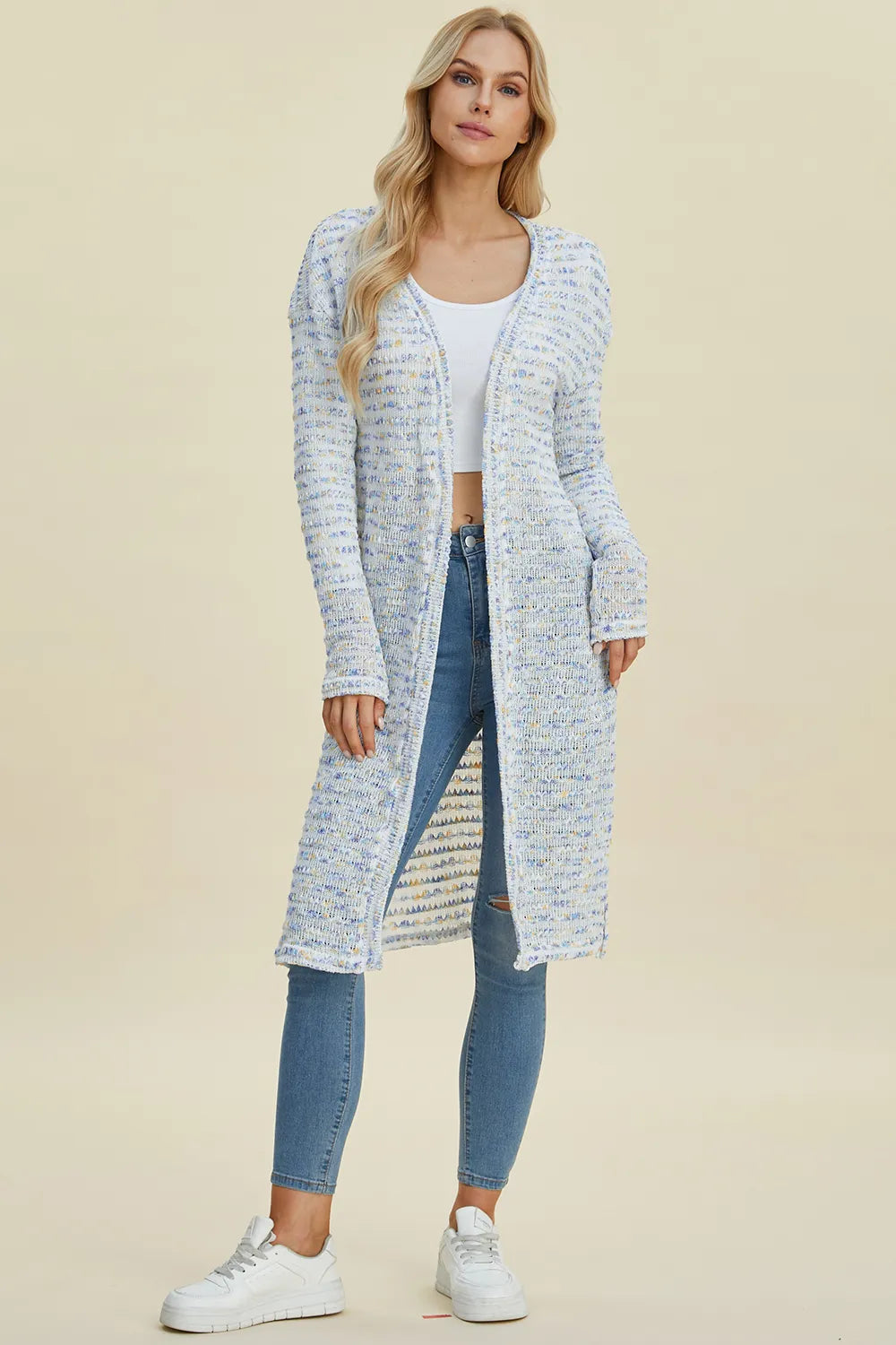 Double Take Full Size Open Front Longline Cardigan - LoveNest Treasures