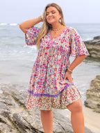 Plus Size Lace Detail Printed Half Sleeve Dress - LoveNest Treasures