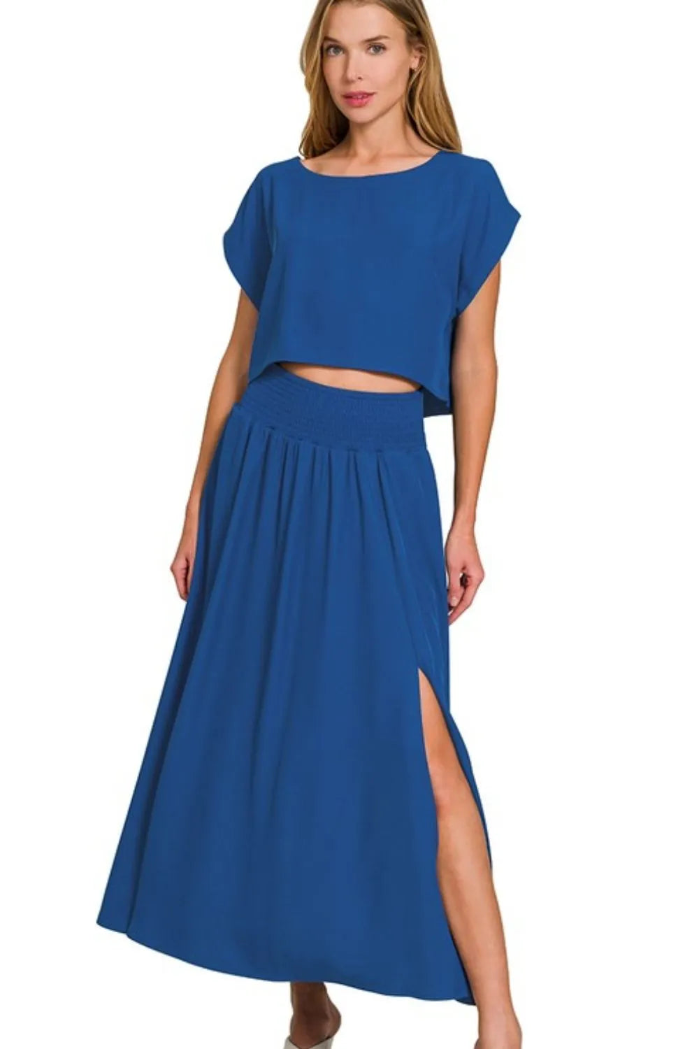 Zenana Heavy Woven Span Crop Tee & Skirt Set - LoveNest Treasures