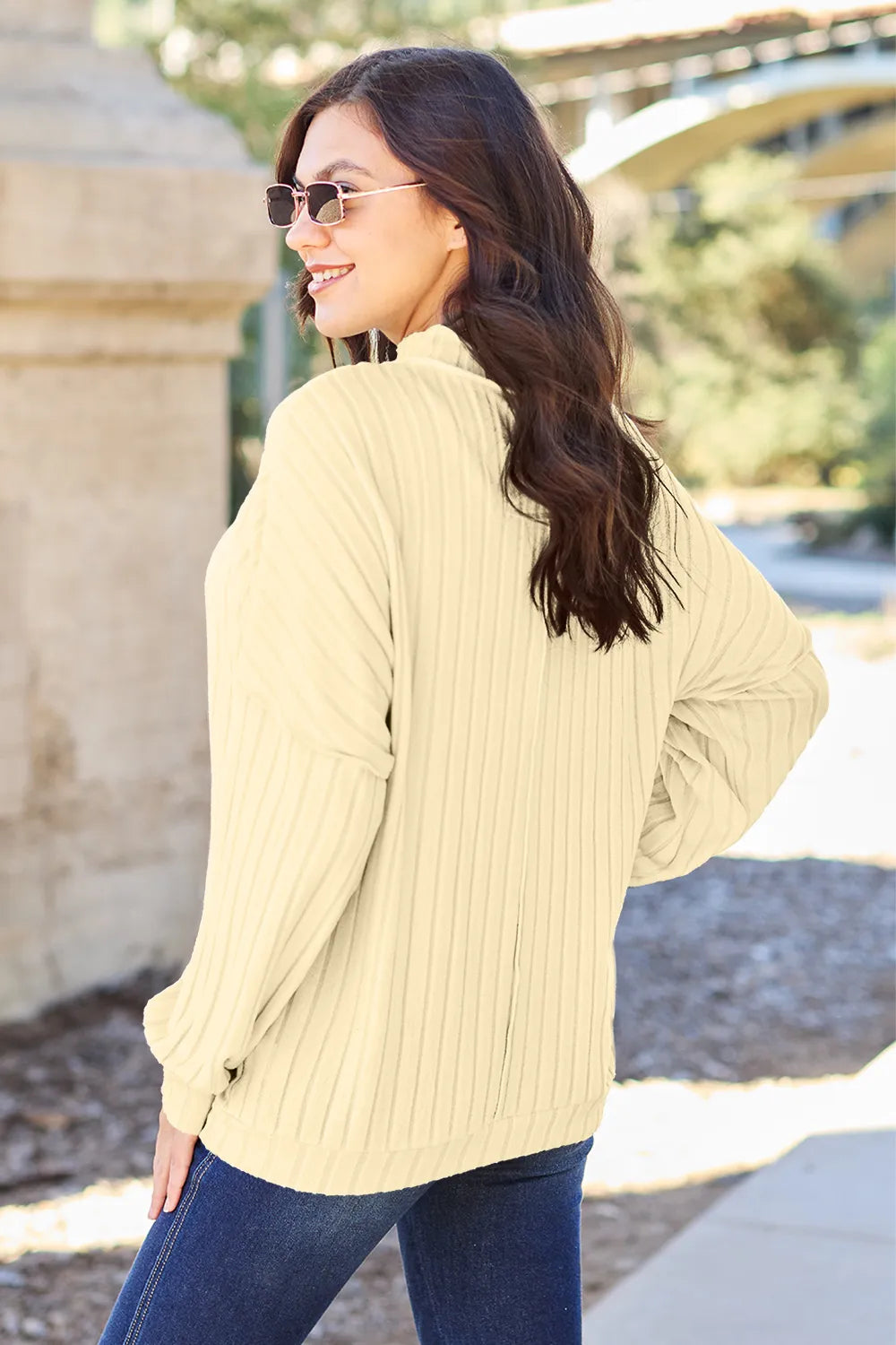 Basic Bae Full Size Ribbed Exposed Seam Mock Neck Knit Top - LoveNest Treasures