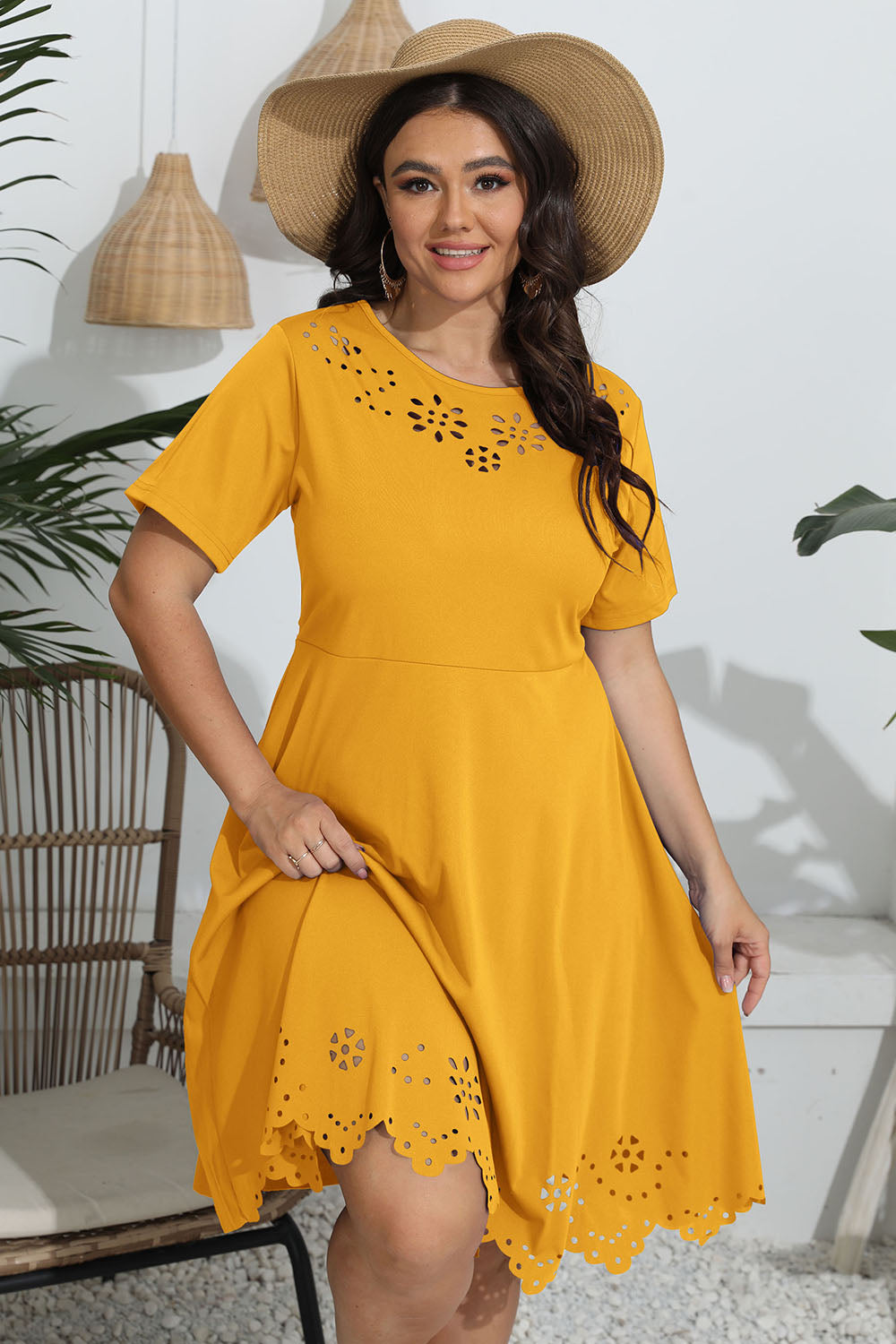Plus Size Round Neck Openwork Dress - LoveNest Treasures
