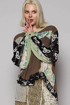 POL Button Detail Floral Patchwork Crochet Sleeve Blouse - LoveNest Treasures