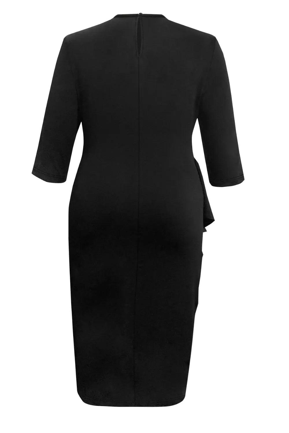 Plus Size Ruffle Trim Round Neck Long Sleeve Dress - LoveNest Treasures
