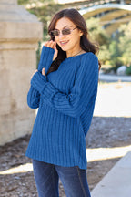 Basic Bae Full Size Ribbed Round Neck Long Sleeve Knit Top - LoveNest Treasures