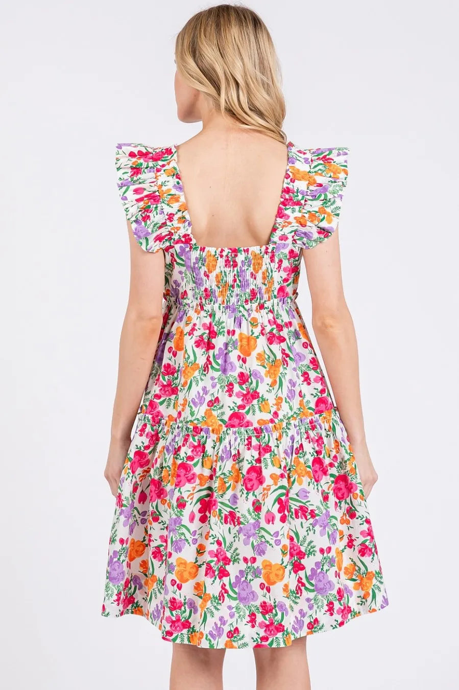 Mittoshop Flower Print Ruffle Shoulder A-line Mini Dress - LoveNest Treasures