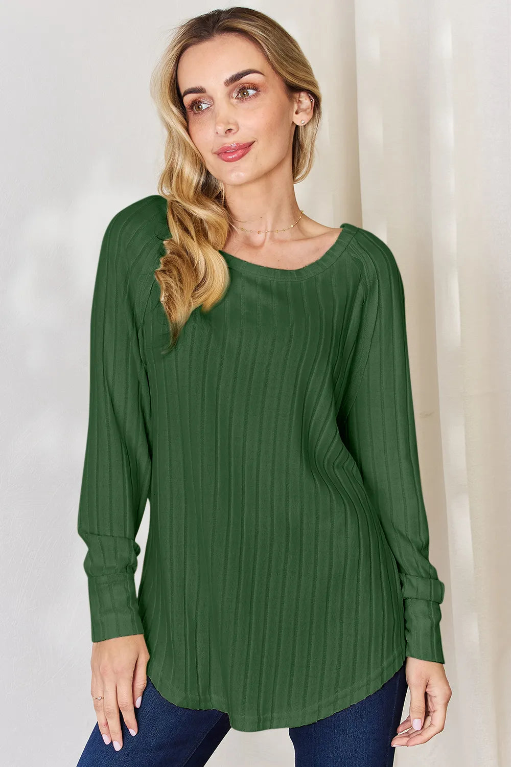 Basic Bae Full Size Ribbed Round Neck Slit T-Shirt - LoveNest Treasures