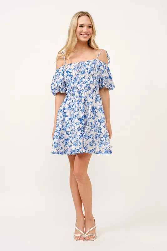 And The Why Off Shoulder Bubble Sleeve Dress - LoveNest Treasures