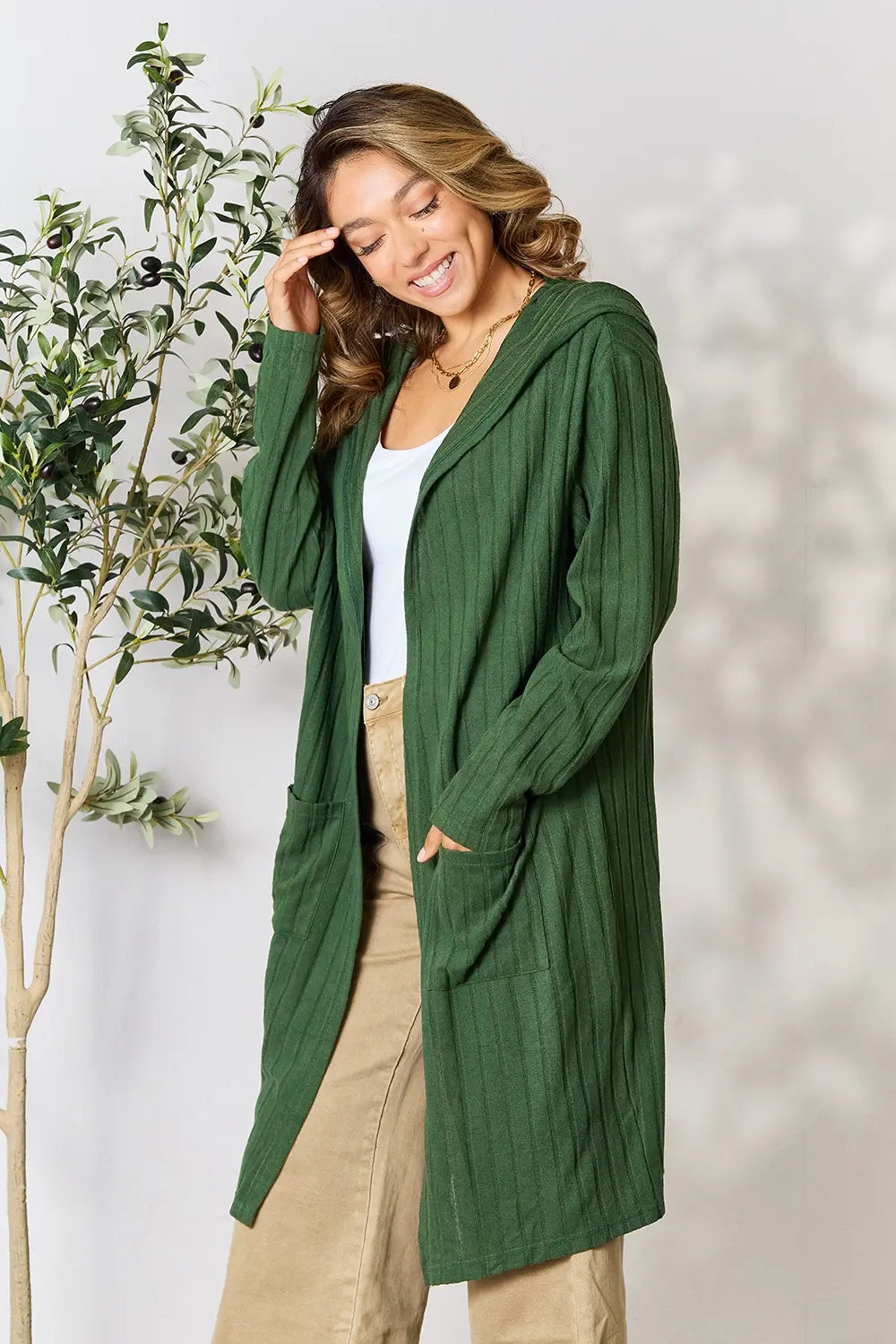 Basic Bae Full Size Hooded Sweater Cardigan - LoveNest Treasures