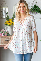 Heimish Full Size Crisscross Ditsy Floral Babydoll Top Plus Size - LoveNest Treasures
