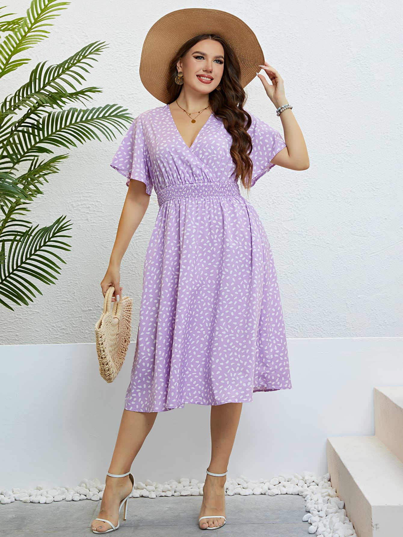 Honey Plus Size Printed Smocked Waist Surplice Dress - LoveNest Treasures