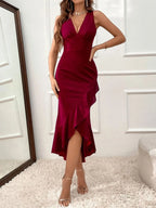 Ruffle Hem V-Neck Bodycon Dress - LoveNest Treasures