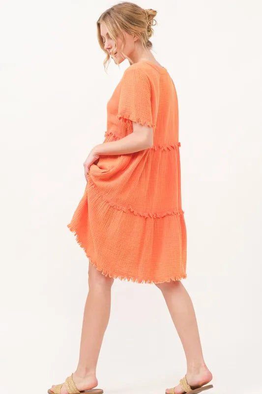 And The Why Washed Frayed Detail Tiered Dress - LoveNest Treasures