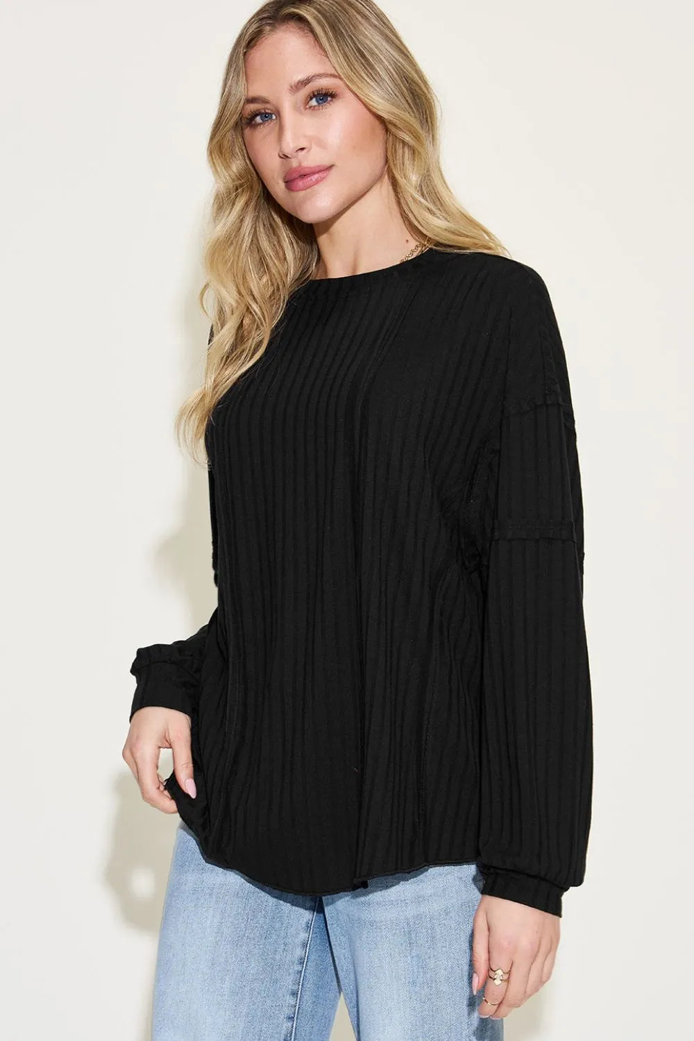 Basic Bae Full Size Ribbed Round Neck Long Sleeve T-Shirt - LoveNest Treasures