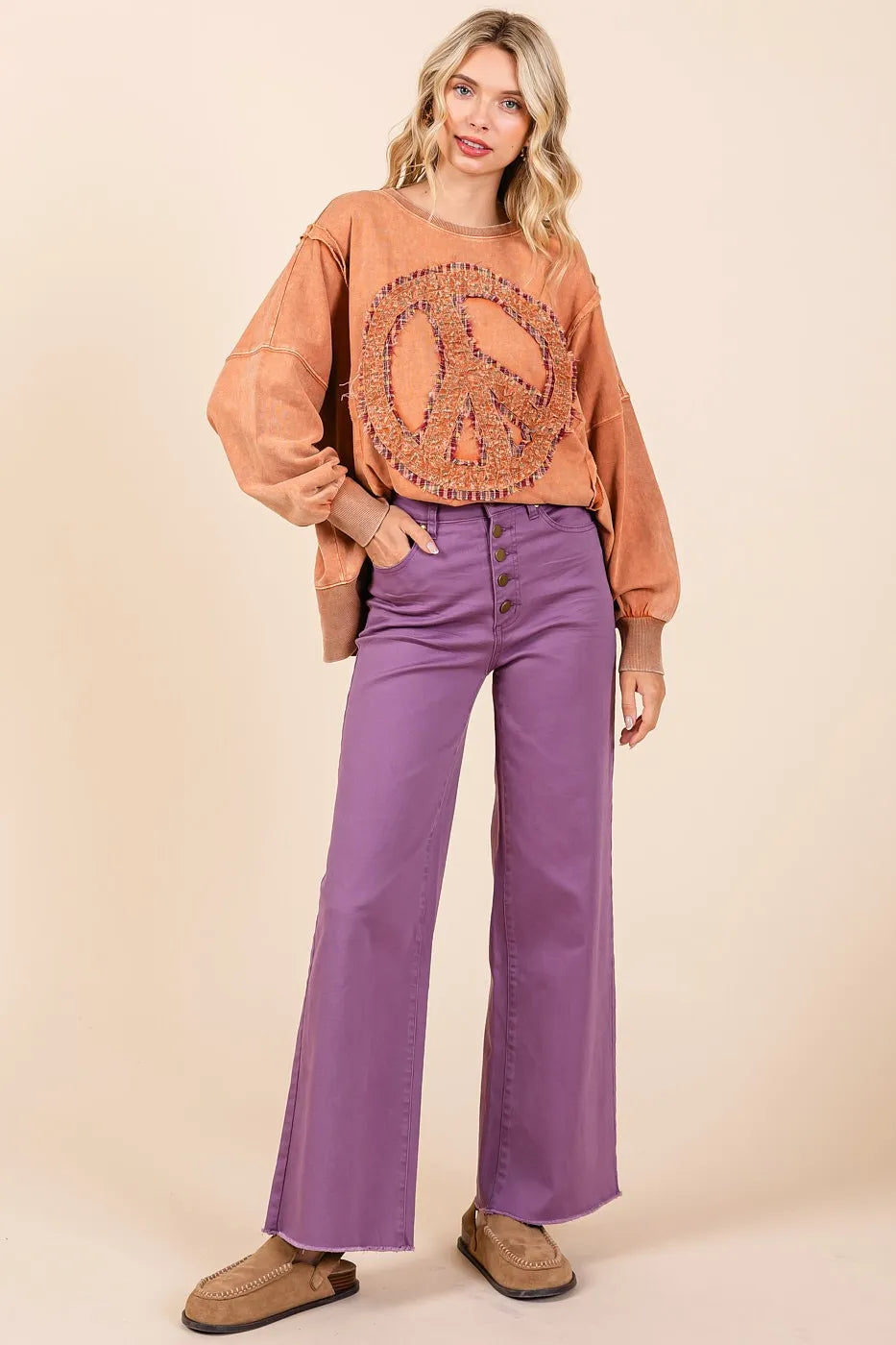 Mittoshop Twill High Waisted Button Fly Wide Leg Pants - LoveNest Treasures