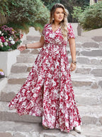 Plus Size Slit Printed V-Neck Maxi Dress - LoveNest Treasures