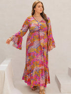 Plus Size Printed V-Neck Long Sleeve Maxi Dress - LoveNest Treasures