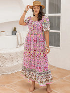 Plus Size Printed Square Neck Ruffle Hem Dress - LoveNest Treasures