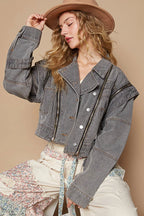 POL Cropped Denim Jacket with Functional Zipper Detail - LoveNest Treasures