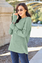 Basic Bae Full Size Ribbed Round Neck Long Sleeve Knit Top - LoveNest Treasures