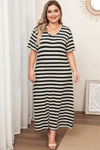 Plus Size V-Neck Side Slit Maxi Dress - LoveNest Treasures