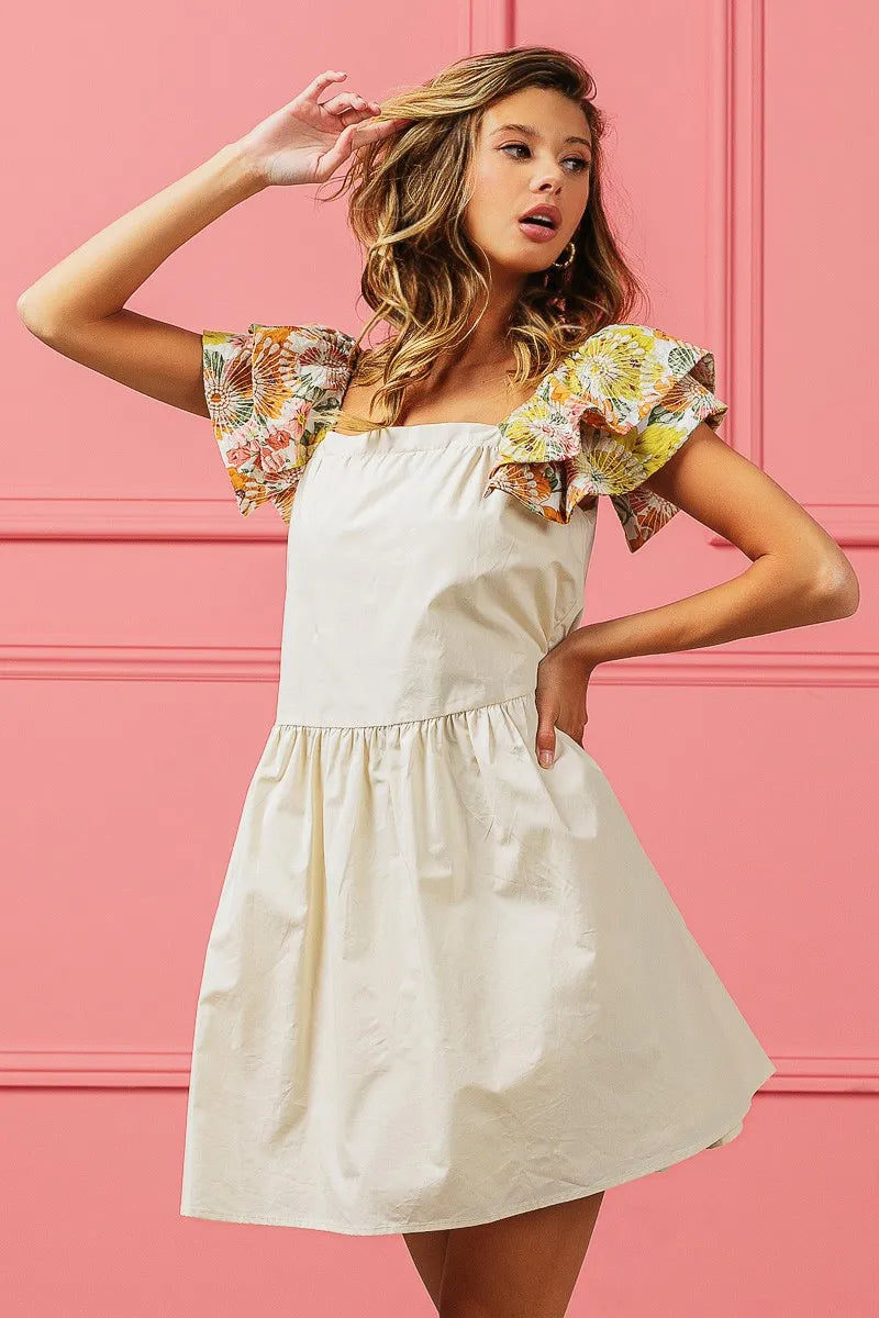BiBi Flower Embroidered Floral Print Sleeve Dress - LoveNest Treasures