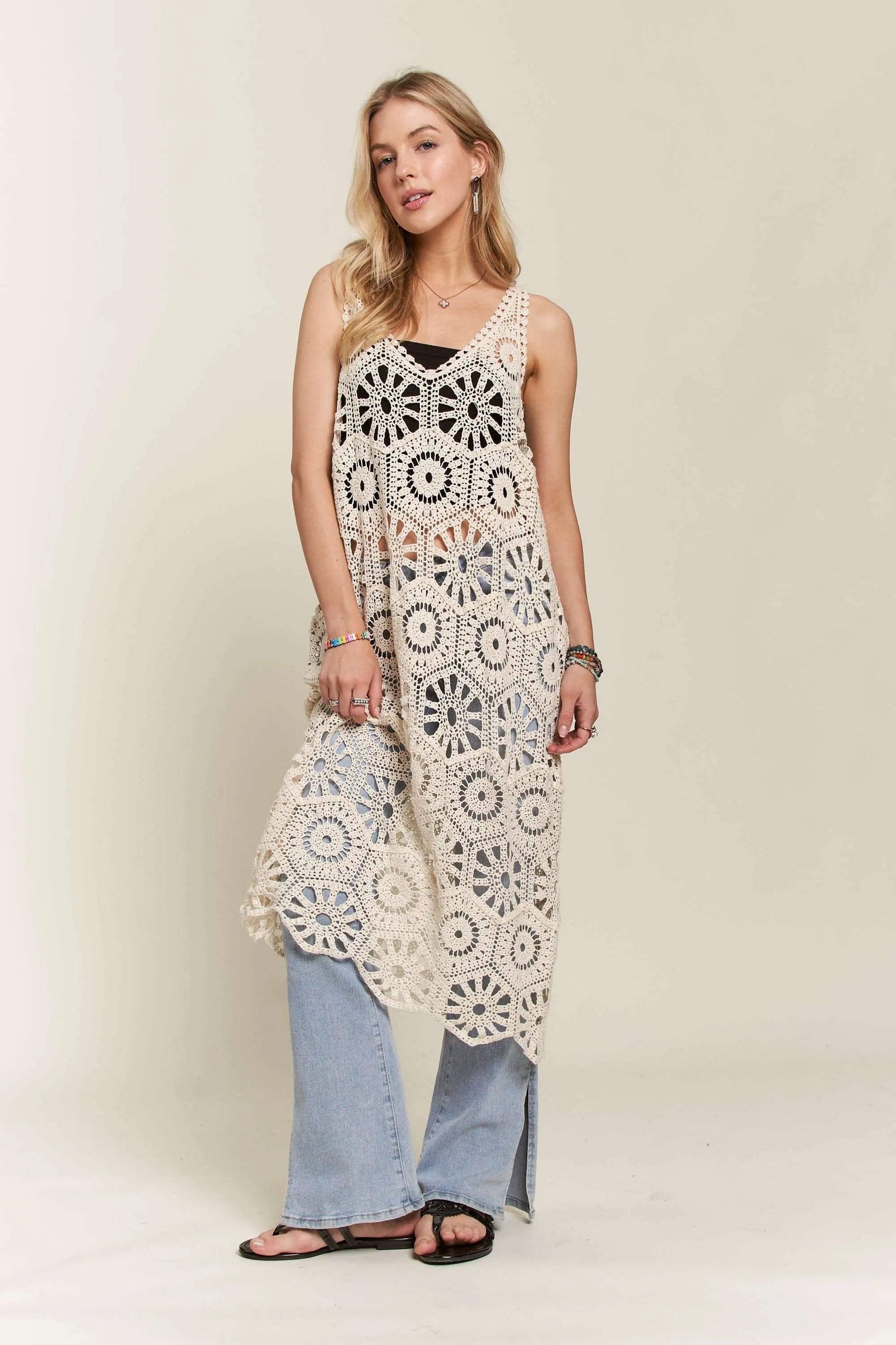 ADORA Crochet Cover-Up Tunic Top - LoveNest Treasures