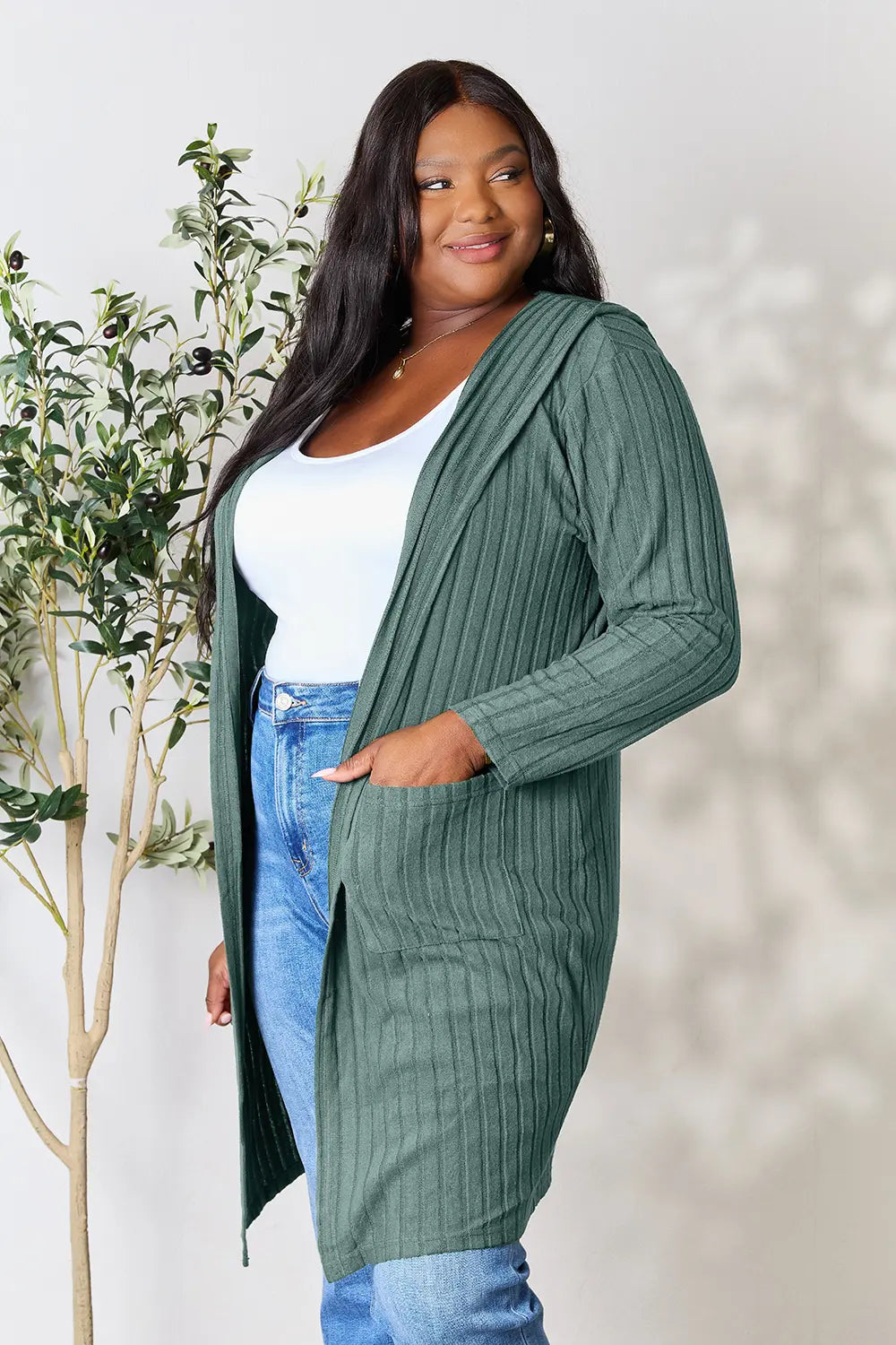 Basic Bae Full Size Hooded Sweater Cardigan - LoveNest Treasures
