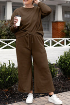 Double Take Full Size Textured Long Sleeve Top and Drawstring Pants Set - LoveNest Treasures