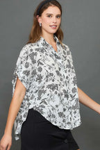 Umgee Full Size Two Tone Floral Print Top Plus Size - LoveNest Treasures
