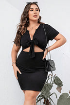 Plus Size Cutout Tie Front Short Sleeve Dress - LoveNest Treasures