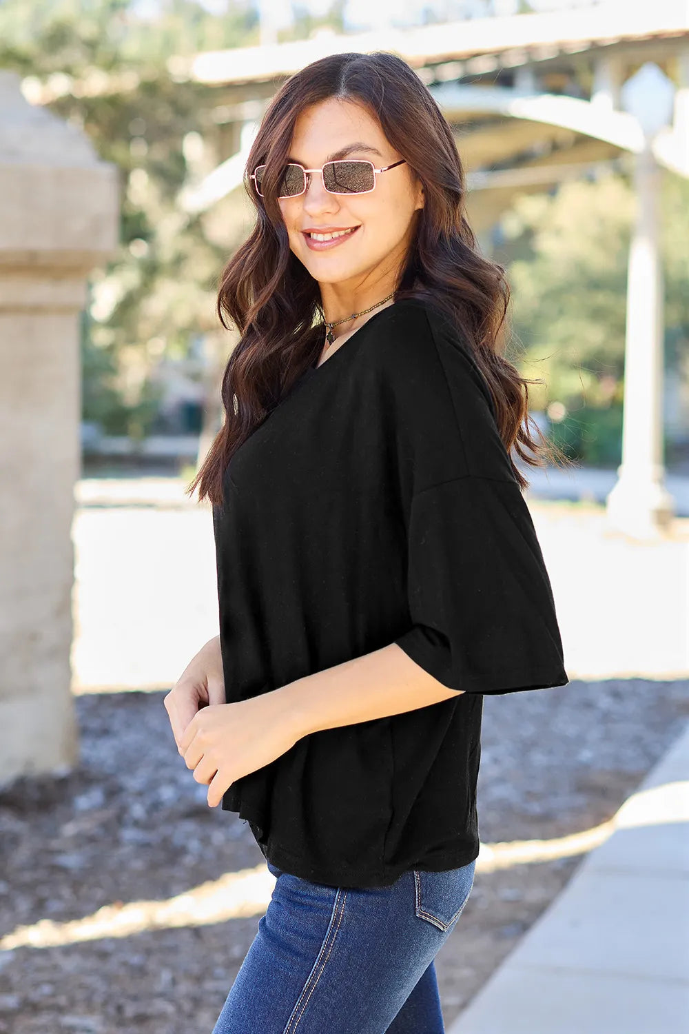 Basic Bae Full Size Round Neck Drop Shoulder T-Shirt - LoveNest Treasures