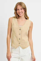 RISEN Full Size V Neck Button Down Vest Plus Size - LoveNest Treasures