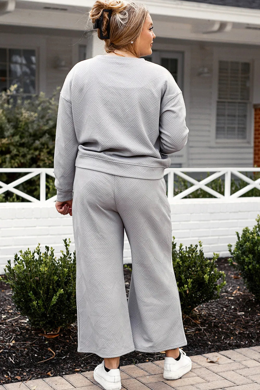 Double Take Full Size Textured Long Sleeve Top and Drawstring Pants Set - LoveNest Treasures