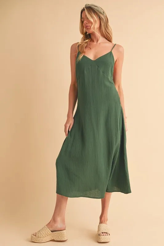 Aemi+Co Side Button Midi Cami Dress - LoveNest Treasures